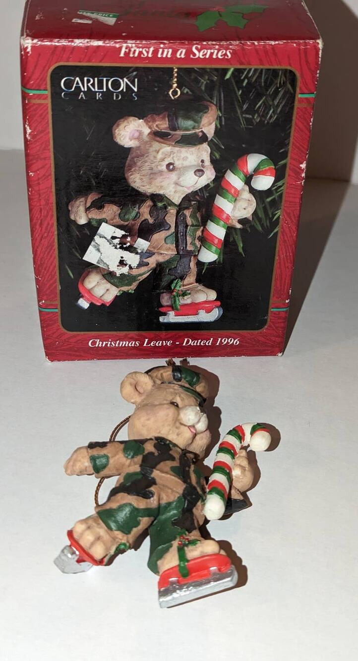 Vintage 1996 Rare Carlton Cards Christmas Leave Ornament Military Army Bear